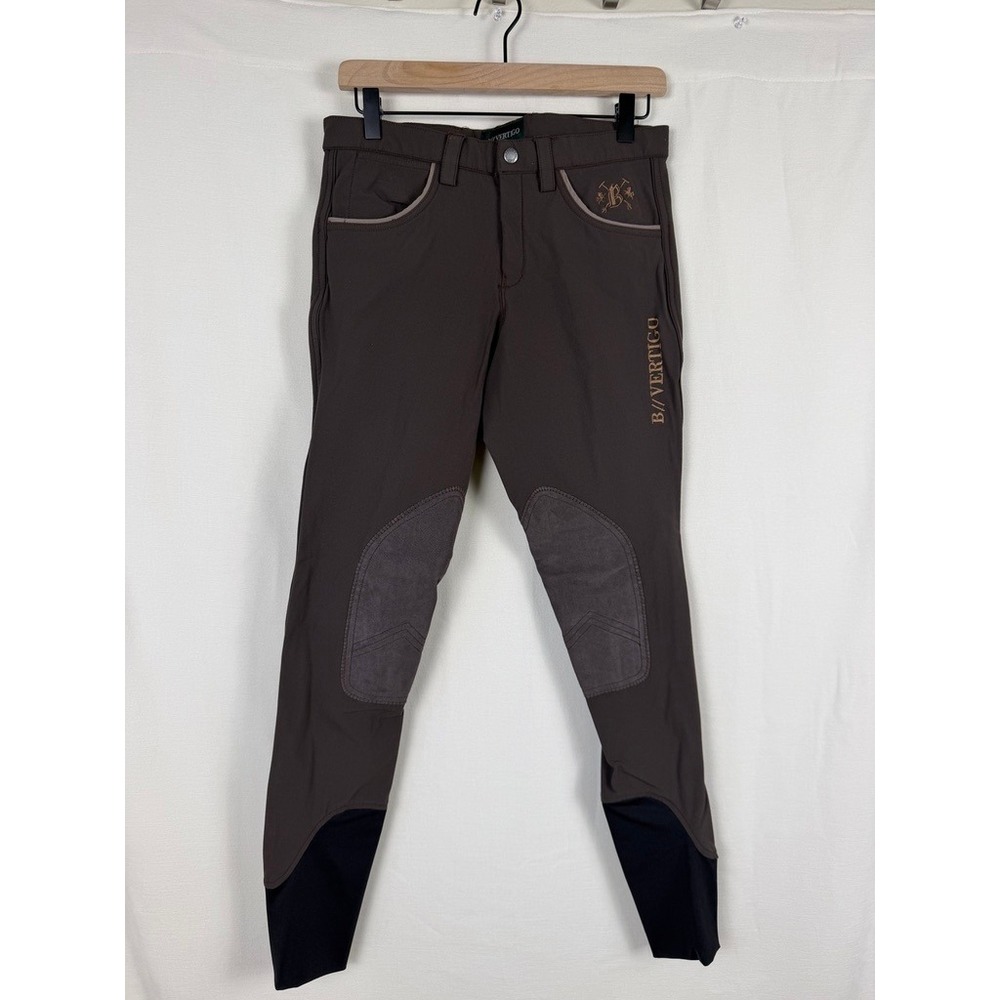 B Vertigo Sander Faux Leather Knee Patch Breeches Womens XS Brown Equestrian